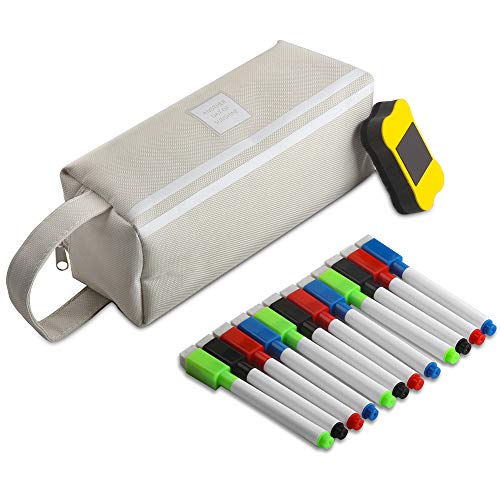 Airnogo 12 Pieces Magnetic Dry Erase Markers Big Capacity Pencil Pen Case and A Magnetic Eraser for home kitchen fridge Dry Erase Whiteboard School and Office Whiteboard