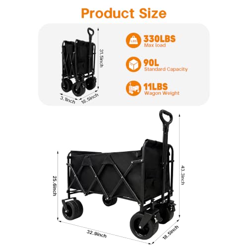 Tule Tuowu 500lbs Large Capacity Collapsible Festival Trolley on Wheels | Heavy Duty Wagon with All-Terrain Wheels,Brakes & Automatic Rebound Handle for Camping,Outdoor,Garden,Shopping