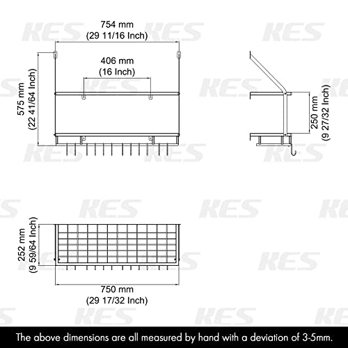 KES 30Inch Kitchen Pot Rack Mounted Hanging Rack for Kitchen Storage