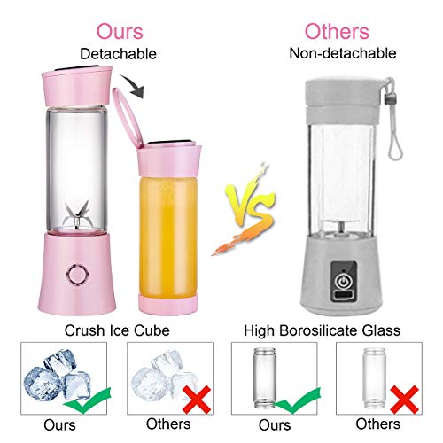 Portable Blender with 16 oz Travel Cup and Lid, USB Rechargeable Personal Smoothie Blender, Cordless Handheld Small Mini Single Serve Juicer Blender