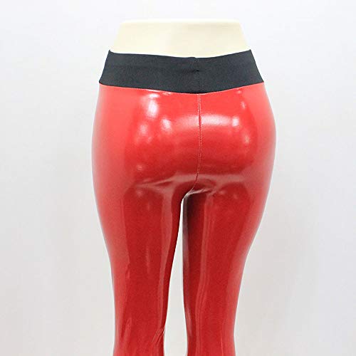 JOFOW Womens Pencil Pants Artificial Patent Leather Straight Leg Casual Stretch Skinny Fashion Slim Long Cropped Leggings (S =US:0-2,Red)
