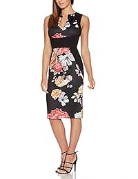 Vestido lápiz de fiesta, de coctel, estampado floral, cuello de pico elegante, sin mangas, para mujer, de Fantaist