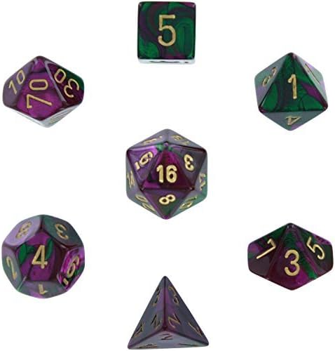 Polyhedral 7-Die Gemini Dice Set - Green & Purple with Gold - NEW COLOR!!! CHX-26434 (2-Pack)