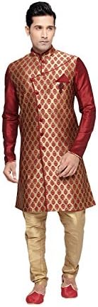 Indian Kurta Pajama Set For Men Wedding Festival Partywear In Beige Brocade Art Silk