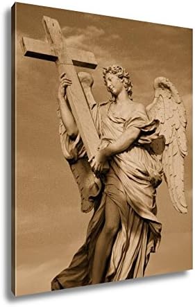 Ashley Canvas Statue Of An Angel In Rome Italy, Wall Art Home Decor, Ready to Hang, Sepia, 20x16, AG5552050