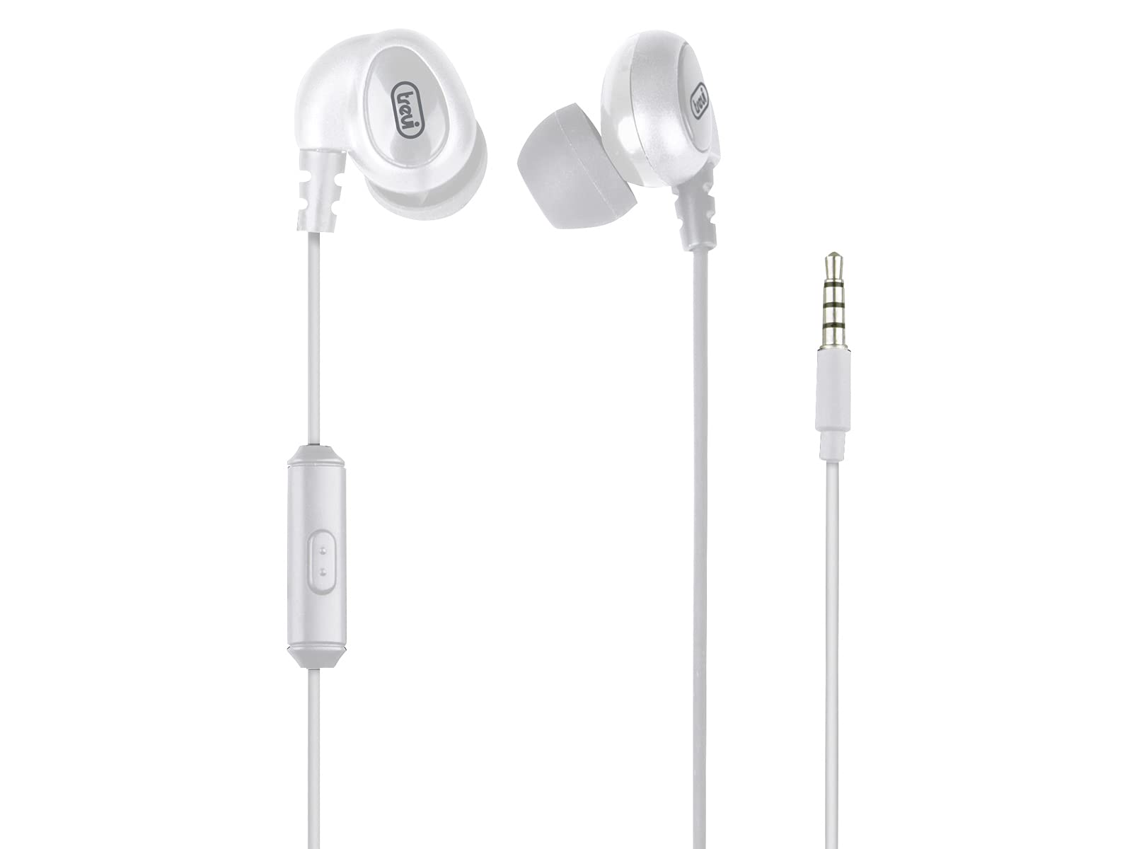 Trevi HMP 696 M Ergonomic Mini Stereo Headphones with Built-in Microphone, Durable Tangle-Free Cable, Compatible with Smartphones, Outdoor Noise Cancellation, White