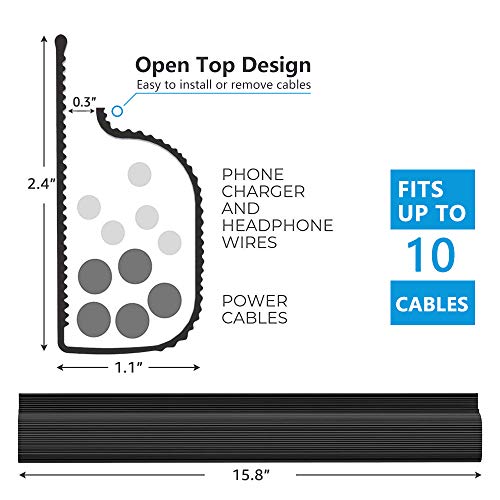 J Channel Cable Raceway with 5M Adhesive - Computer Desk Cable Management System - TV Cable Concealer and Cable Hider - 95" Desk Cord Organizer - Under Table Cord Cover Management for Office, Home