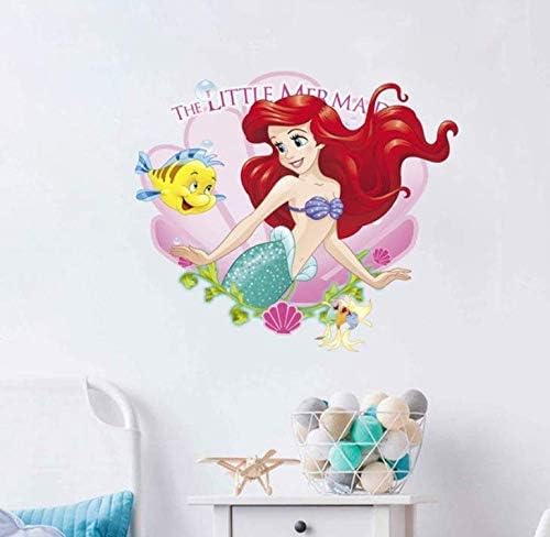 Cartoon Mermaid Ariel Princess with Fish Wall Stickers for Girls Room Home Decoration 3D PVC Poster Kids Wall Art Decals