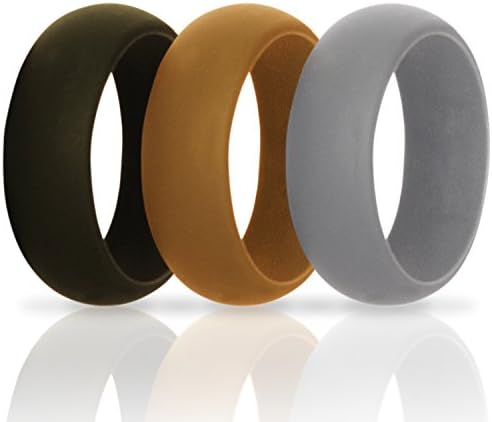 Vitalius Men’s Silicone Wedding Ring Bands – 3 Ring Pack – Black, Grey, Yellow - 8.4mm Wide (2mm Thick)