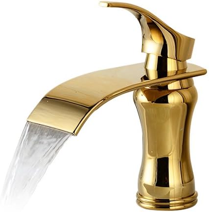 FYJ Gold Waterfall Bathroom Sink Faucet Single Handle Single Hole Faucets