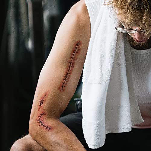 YEEECH Halloween Body Face Scar Realistic Temporary Tattoos Sticker Paper Waterproof for Fool's Day Fun Skin Color