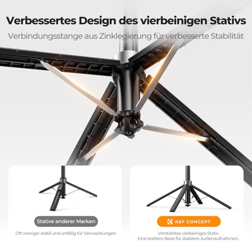 K&F Concept Selfie Stick 180 cm Self-Extending 4 Legs 360° Handle | 1/4" Gewinde inkl. Schraube, ohne Schnellverschluss-Halterung, kompatibel mit iPhone/Samsung/DJI Pocket/GoPro/Insta360, A702