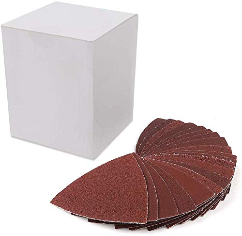 Coceca 100pcs Triangular Hook and Loop Multitool Sandpaper for Wood Sanding Fit 3-1 8 Inch Oscillating Multi Tool Sanding Pad