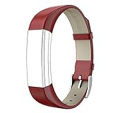 Swees Fitbit Alta HR and Alta Bands Leather, Genuine Leather Band With Buckle Replacement Wristband Small & Large for Fitbit Alta HR and Alta, Bright Red