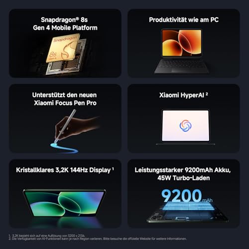 Pad 8 Tablet 11,2 Zoll, 8GB RAM + 128GB Speicher, Snapdragon® 8s Gen 4, 9200mAh Akku, 3.2K 144Hz Display, HyperAI, Grau, 3 Jahre Garantie
