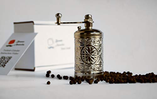 Bazaaranatolia Turkish Grinder, Spice Grinder, Pepper Grinder, Pepper Mill 3.0'' (Silver)
