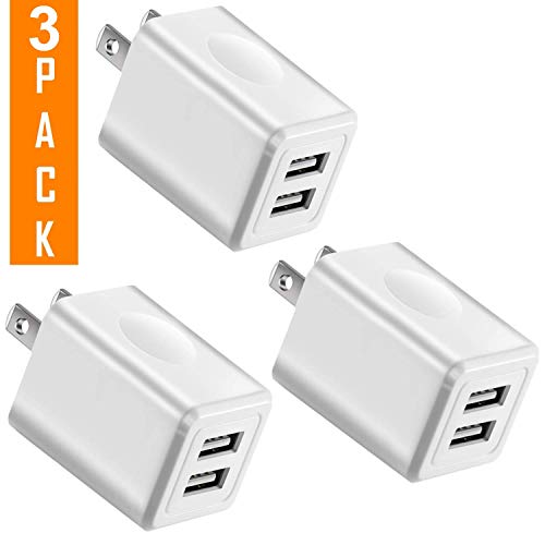 Charger, 2.1A/5V Universal Dual Port USB 2-Port Plug Wall Charger Plug Power Adapter Fast Charging Cube (3-Pack) White Charger, 2.1A/5V Universal Dual Port USB 2-Port Plug Wall Charger Plug Power Adapter Fast Charging Cube (3-Pack) White