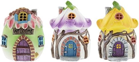 Set of 3 Assorted Special T Imports Light-Up Resin Fairy Garden Homes