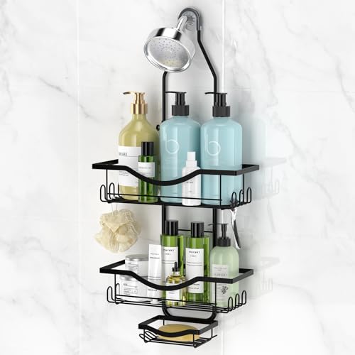 REINHARDT Shower Caddy Hanging Adjustable Rustproof Extended Length Shower Caddy with Hooks Soap Holder, Large Capacity Showers Organizer