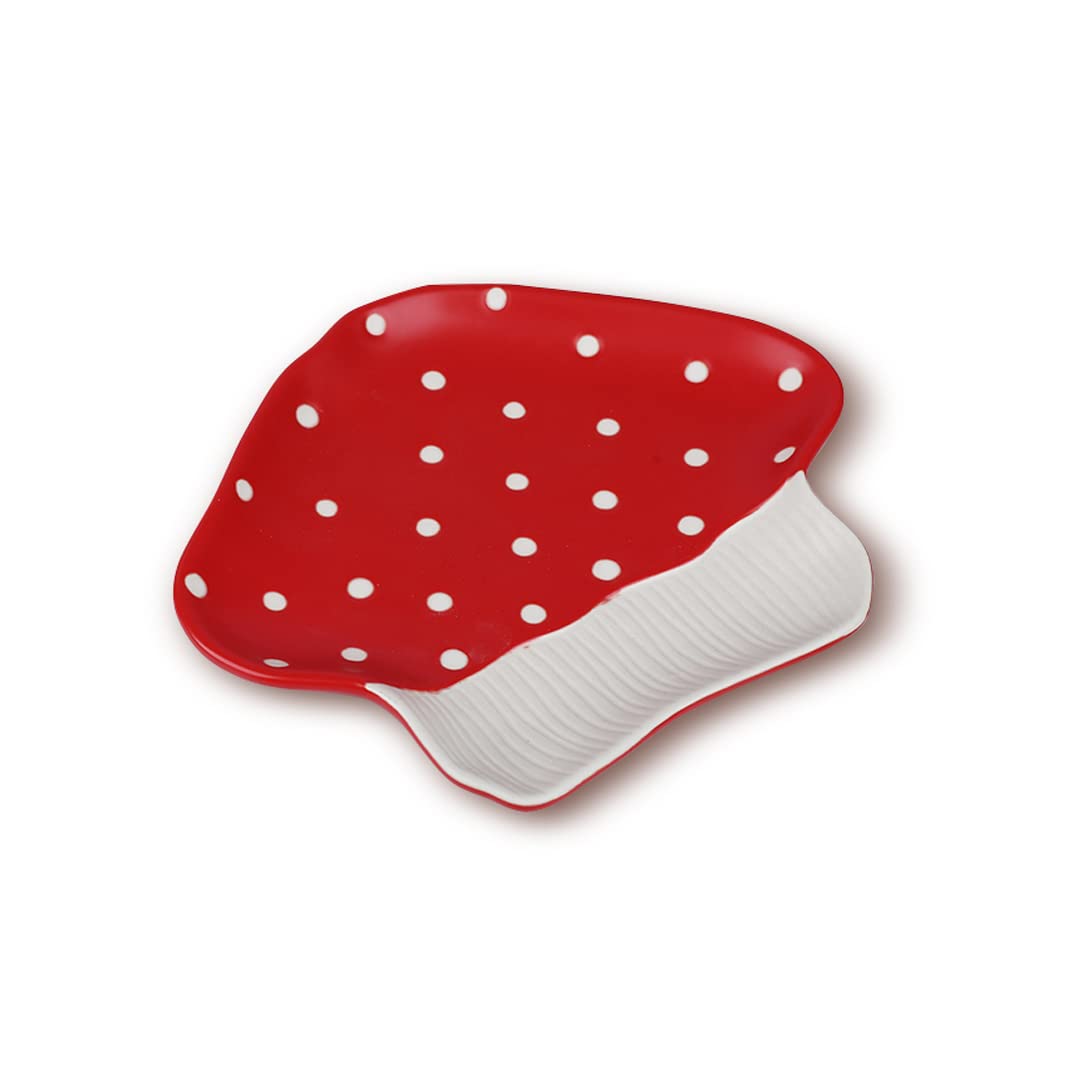RESVUGA Mushroom Snack Plate, 8 in Polka Dot Safety Ceramic Dessert Appetizer Plates, Cute Sushi Dinner Plates, Pasta & More. — image 1