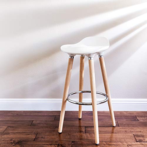 SONGMICS 2er-Set Barhocker Sitzhöhe 73 cm Tresenhocker Beine aus Buche Sitzschale aus Kunststoff Weiß LJB20W – Bild 4