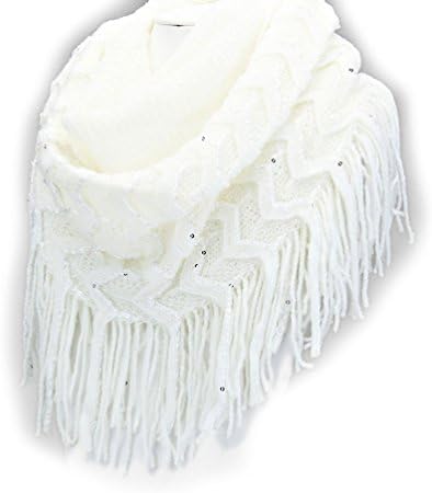 Deja Beauty of USA Trendy Stylish Chevron Knit Infinity Fringe Scarf, White