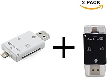 [2 Pack] iMoreGro 3 in 1 Card Reader Flash Drive USB/ Micro USB/ Lightning Trail and Game Camera Viewer for TF/SD Card, SD Card Reader for iPhone/iPad and Android (White + Black)