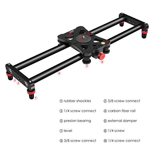 Zecti Camera Slider, 24 inches/60 Centimeters Adjustable Carbon Fiber Camera Dolly Track Slider