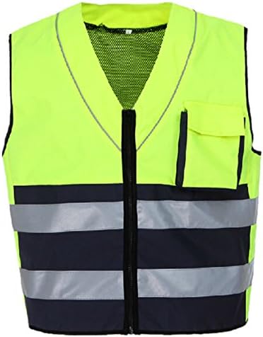 Misslo High Visibility Neon Yellow Zipper Front Safety Vest with Reflective Strips for Motorcycle Riders (Large)