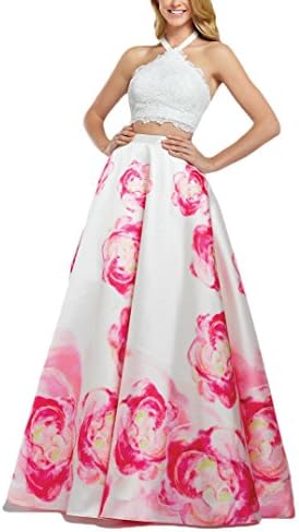 Gotidy 2017 Two Piece Floral Print Prom Party Dresses A Line GO27