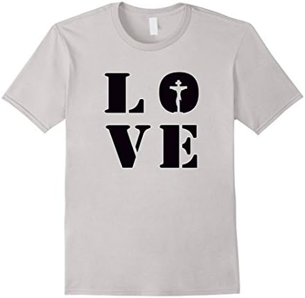 Men's Love the Passion of the Christ Holy Cross Shirt Medium Silver