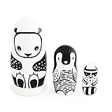 Wee Gallery Set of 3 Nesting Dolls - Black and White Animals