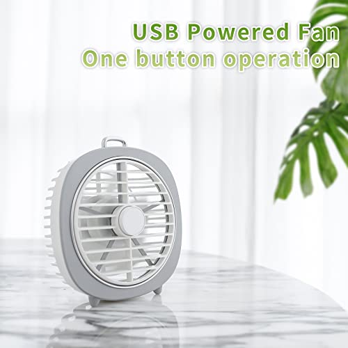 Small USB Desk Fan, Personal Desktop Table Cooling Mini Fan Powered by USB, 3 Speeds Strong Wind, LED Night Light, Detachable Fan Mask, Easy to Clean, Quiet Operation, for Home Office (Blue)