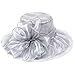 Saferin Lady Church Dress Hat Chic Organza Wedding Wide Brim Hat Grey with Bowknot