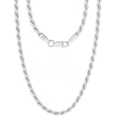 SHOP WGS Italian 925 Sterling Silver Rope Chain Necklace for Men & Women Radiant Diamond Cut with Lobster Claw Clasp 925 Silver Jewelry Gifts (2.0mm, 2.5mm, 3mm)