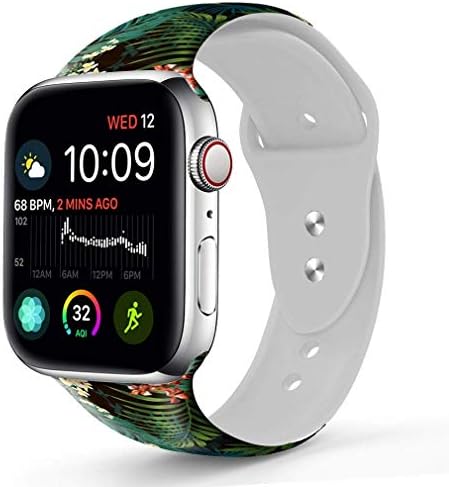 Compatible with A pple Watch Band 42mm 44mm, OOCASE Floraler Soft Silicone iWatch Strap Replacement Sport Band for Apple Watch Band 42mm Series 4/3/2/1 Sport & Edition Tropical Rainforest