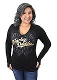 Harley-Davidson Womens Your Fantasy Foil Ink V-neck Black Long Sleeve