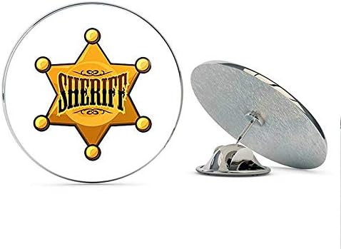 Cool Simple Golden Sheriff Star Badge Cartoon Icon Round Metal 0.75" Lapel Pin Hat Shirt Pin Tie Tack Pinback