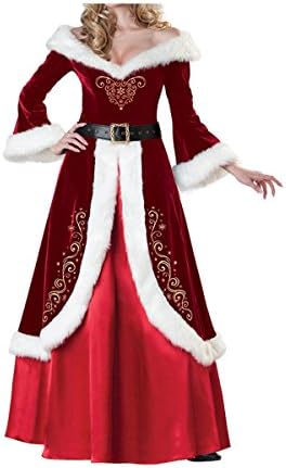 Slimate Women's Long Mrs Santa Claus Dress Satin Liner Deluxe Christmas Cosutme,Red,One Size For US 2-8