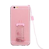 Qingsun 3D TPU Soft Baby Bottle Clear Case Lanyard Case Cover for Apple iPhone 6/6S with Phone Strip(Pink)