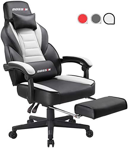 BOSSIN Gaming Chair Racing Style Gaming Chairs,Gamer Chairs for Adults,High-Back Leather PC Computer Gaming Chair Adjustable Height Swivel Chair with Footrest, Headrest and Lumbar Support