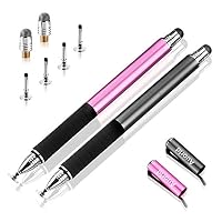 Universal Touch Screen Stylus Pen - Auorld Disc Tip & Fiber Tip 2 in 1 Precision Series Pen for Tablet and Touch Screens Devices (Black+Purle)