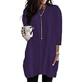Poetsky Womens 3/4 Sleeve Tunics or Tops to Wear with Leggings Long Shirts Blouses with Pockets S-3XL