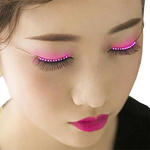 LED Eyelashes UNKTOP Waterproof LED Light F. Lashes Luminous Shining Charming Eyelid Tape for Party Bar NightClub Concerts Birthday Gift Halloween- Pink