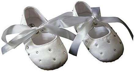 White Satin Rhinestone Infant Baby Girl Christening Baptism Shoes Wedding Party Flower Girl Shoes (Plain White, 12-18 months)