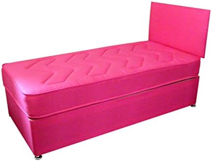 Pink Divan Bed Including Deep Quilt Mattress and Headboard kids children (Available in 2'6 Small Single - 3'0 Single) (2'6x6'3 Small Single)