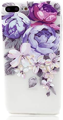 VUIIMEEK Case Compatible with iPhone 7 Plus for iPhone 8 Plus Case,Flower Design Floral Matte Shockproof TPU Soft Case for Girls Women Rose Blossoms Pattern Clear Bumper Back Cover,Purple
