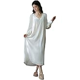 MusQiYu Women's Victorian Vintage Lace Nightgown Long Sleeve Cotton Pajamas Princess Style Soft Sleepwear Lounge Dress White