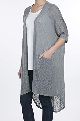 9016 Women's Short Sleeve Open Front High Low Lightweight Long Cardigan Steel Grey M