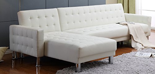Carabelle tufted bonded leather sectional sofa bed with…